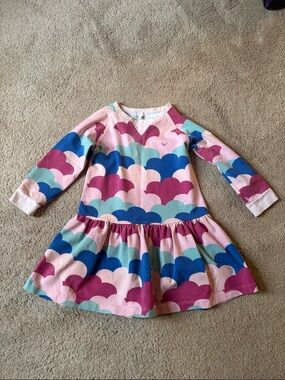 Girls Long-Sleeve Pink Cloud-Print Casual Dress
